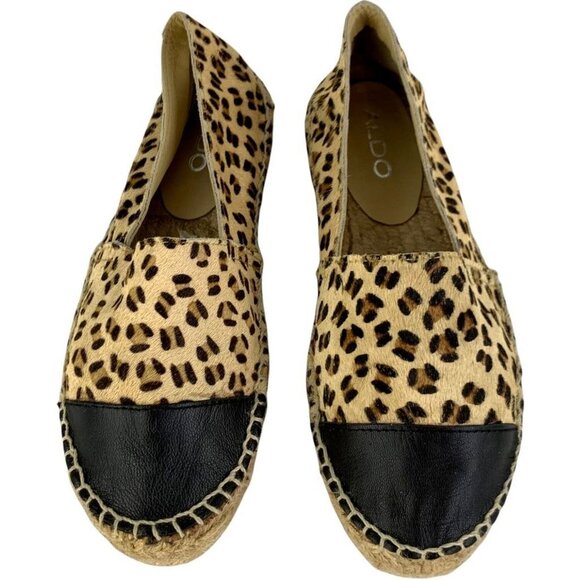 Aldo Womens Smolin Espadrille Flat Shoes Slip‎ On Cheetah Print Cap Toe 6.5 - Picture 2 of 8
